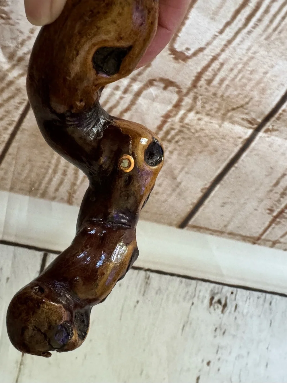 Hand-Carved Brown Wood Corkscrew VGUC
